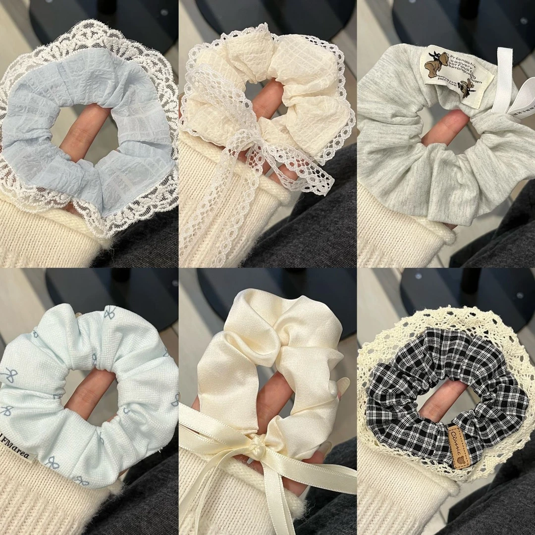 韩系慵懒风蕾丝发圈超仙蝴蝶结飘带大肠圈少女百搭小香风马尾发饰