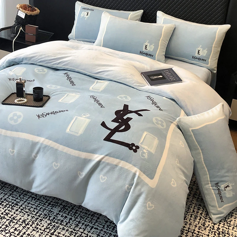 水星高端适用家纺轻奢法兰绒四件套冬季牛奶绒双面加厚被套床单珊