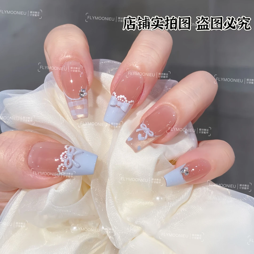 蓝颜知己 蝶诗舞 纯手工定制美甲贴片 纯欲仙气定制穿戴甲10片