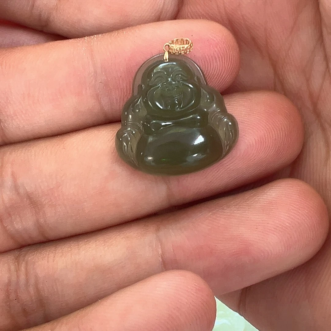 和田玉18K金镶嵌颈饰和田玉佛公王二姐