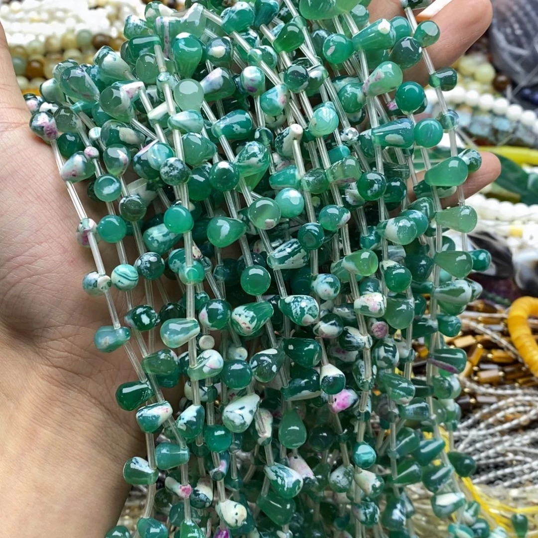 未镶嵌玛瑙/玉髓珠宝半成品一条天然绿玛瑙画油水滴