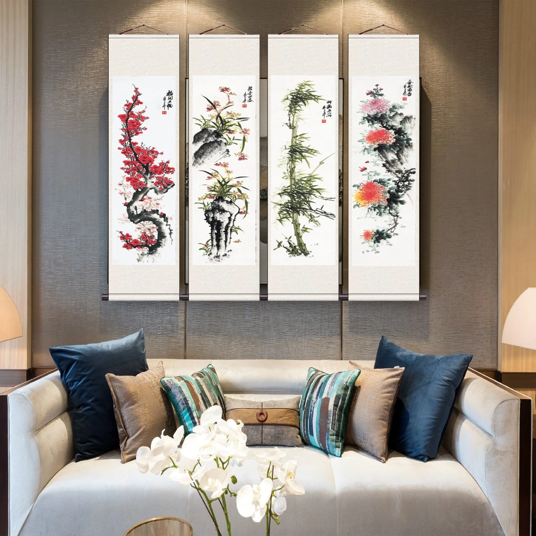 180*40（梅兰竹菊） 中堂客厅书房 高清数字微喷 精品软装挂画