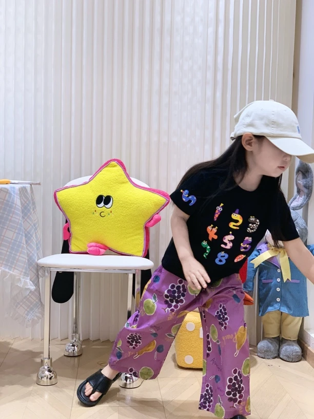 夏季纯棉男女童新款卡通儿童水果满印防蚊裤遛弯裤宝宝外穿裤子