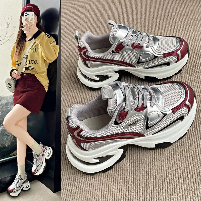 老爹鞋女2025春夏新款百搭厚底增高网面透气超火休闲运动鞋ins潮