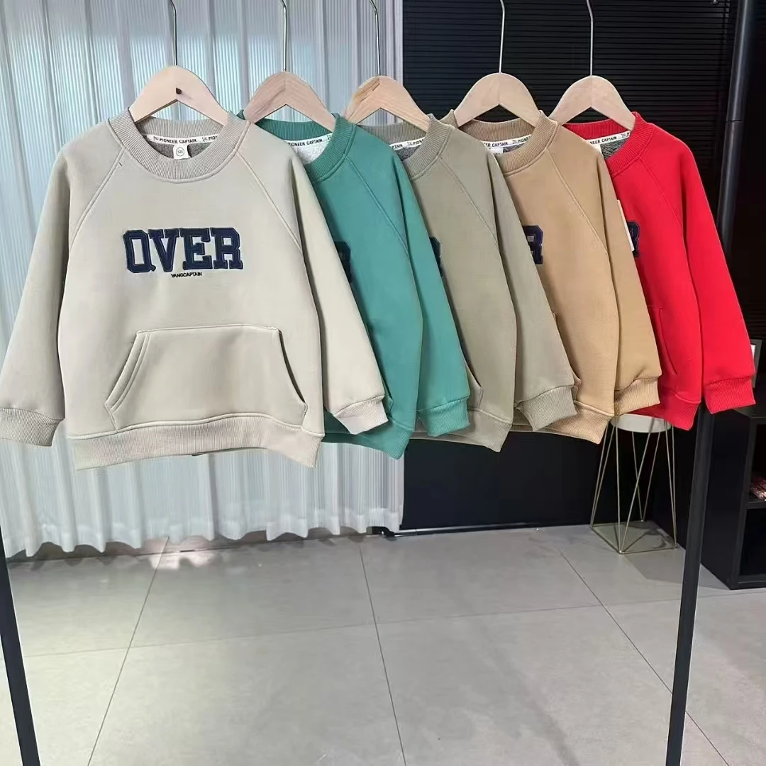 【林林夫妇】儿童字母刺绣加绒卫衣24冬中大童圆领加绒卫衣W3919 H