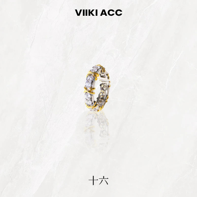 合金戒指 【十六】十六颗钻戒指交叉X排钻环轻奢小众海月VIIKIACC
