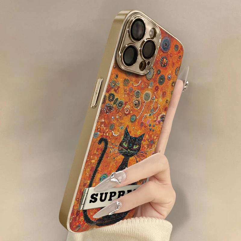 朱饰黑猫适用苹果16promax手机壳新款15pro全包防摔14plus保护套