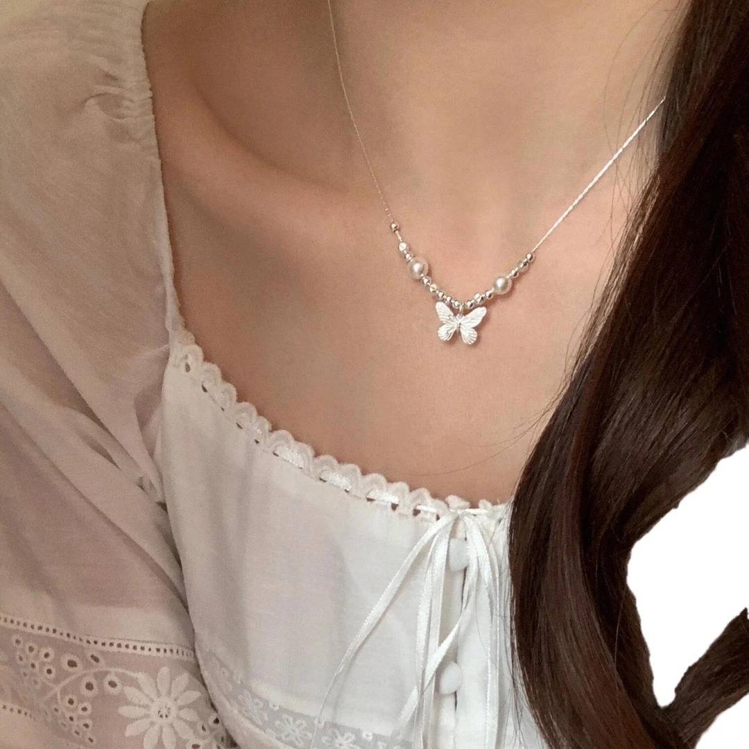 坠链均925银 新款气质优雅925银坠链蝴蝶项链小众百搭轻奢超仙