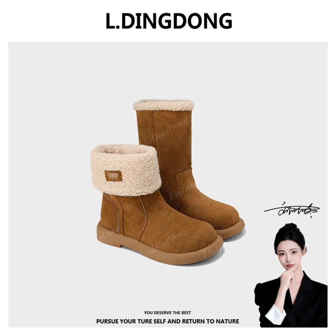 【刘叮咚女鞋】毛毛雪地靴系带厚底短靴女2025新款冬季靴子保暖棉鞋