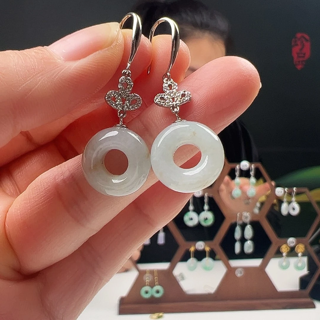 银S925镶嵌翡翠耳饰