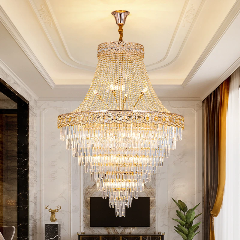 轻奢别墅中空复式楼大吊灯水晶大厅旋梯楼梯后现代客厅酒店大堂灯