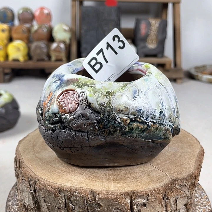 紫砂花盆小白孤品 蛋壳盆 内口5.5