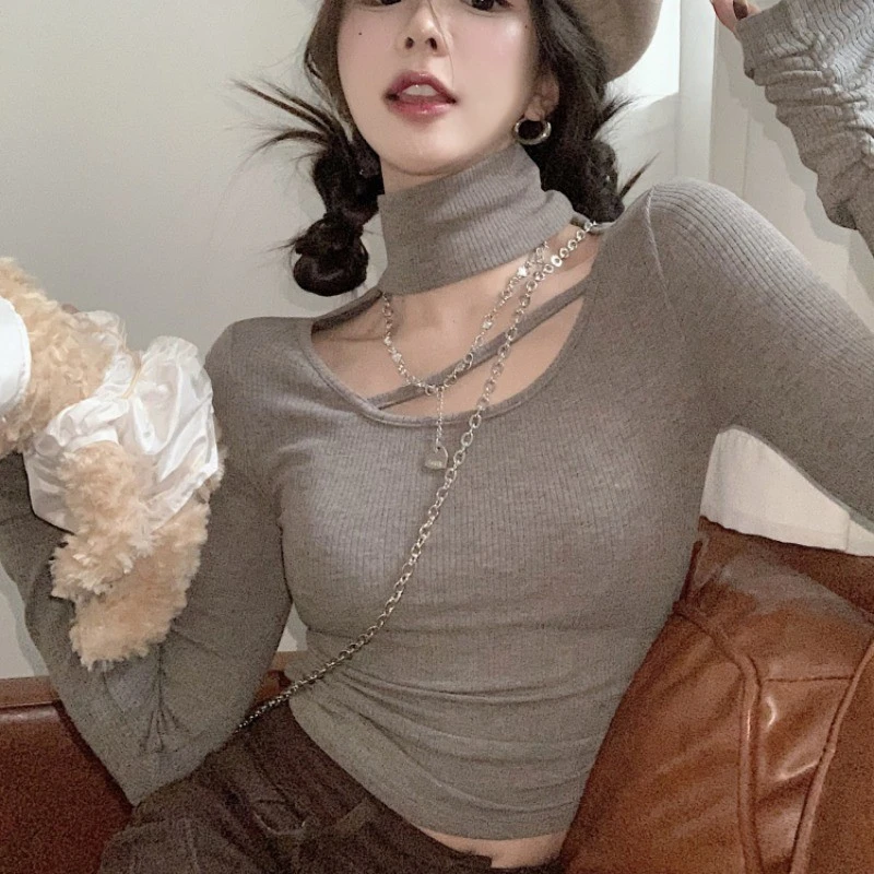 加绒大码微胖MM秋冬新款设计感内搭小众修身高领打底短款女上衣