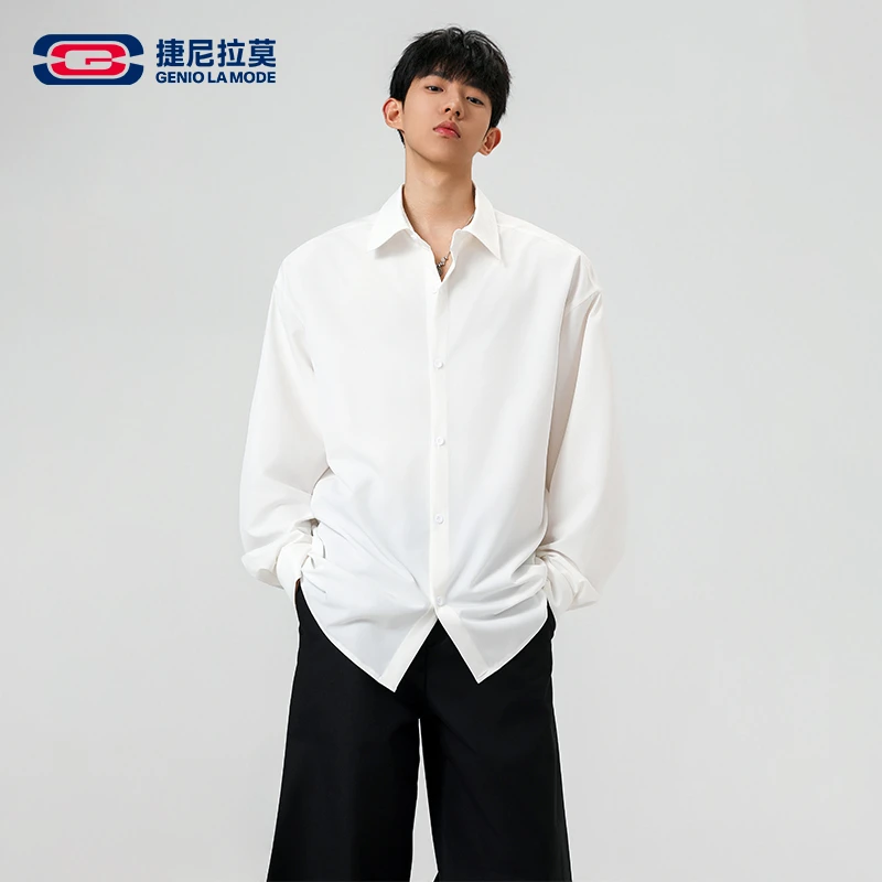 【敖瑞鹏代言】GENIOLAMODE白色衬衫男新款大码工作服衬衣外穿上衣