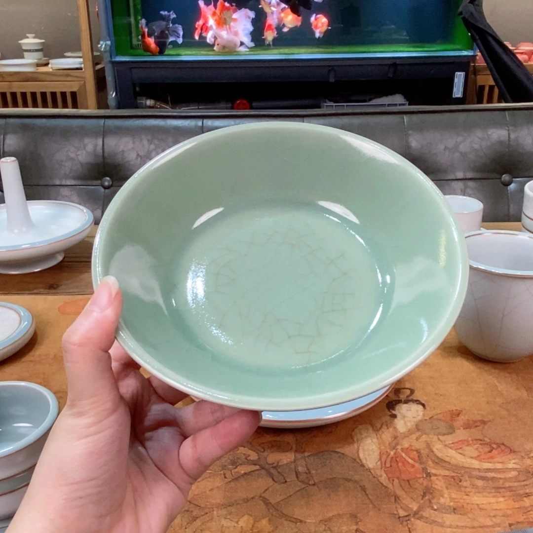 朱砂胎梅子青果盘 壶承 有一个黑点