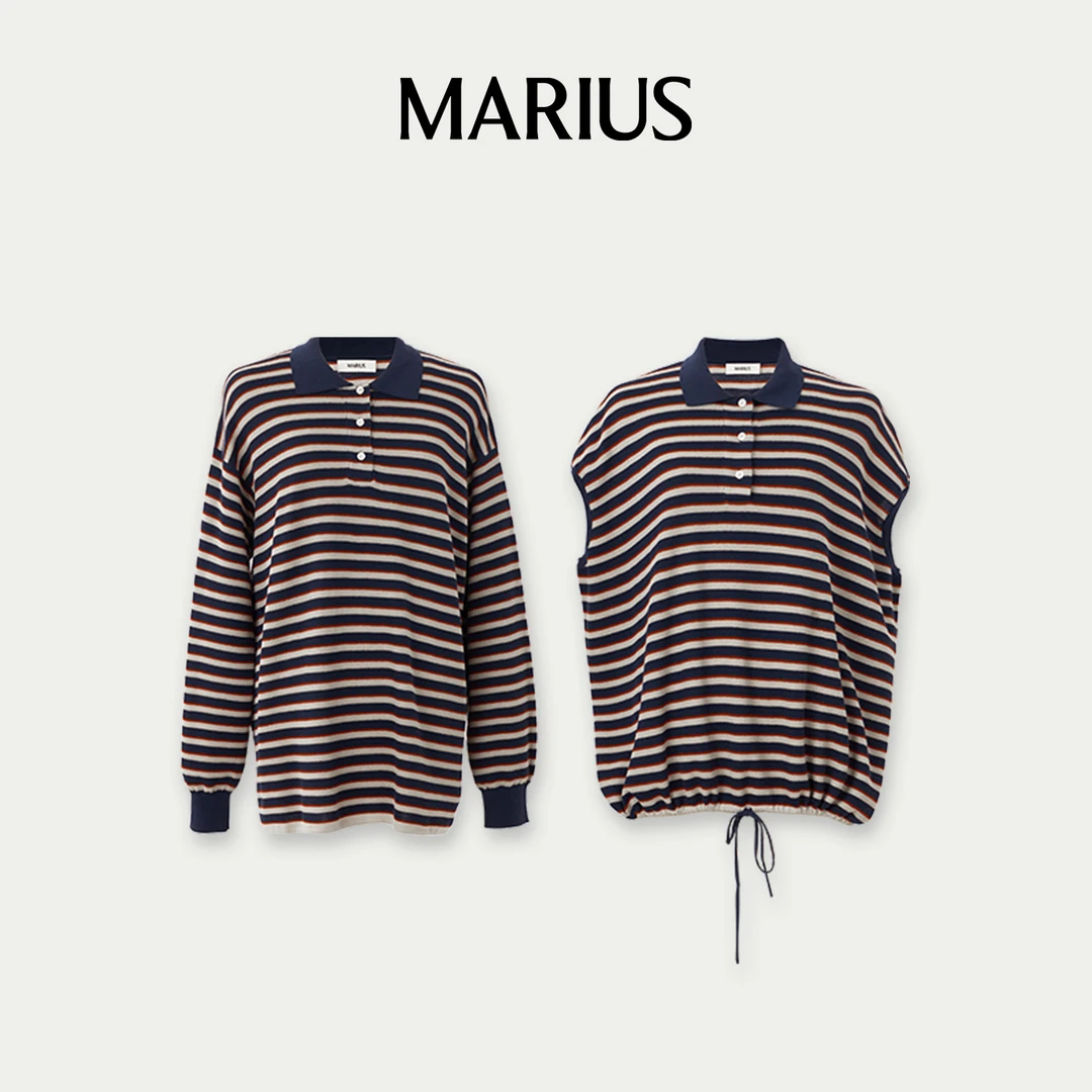 MARIUS‘小海员‘休闲百搭条纹针织POLO衫百搭