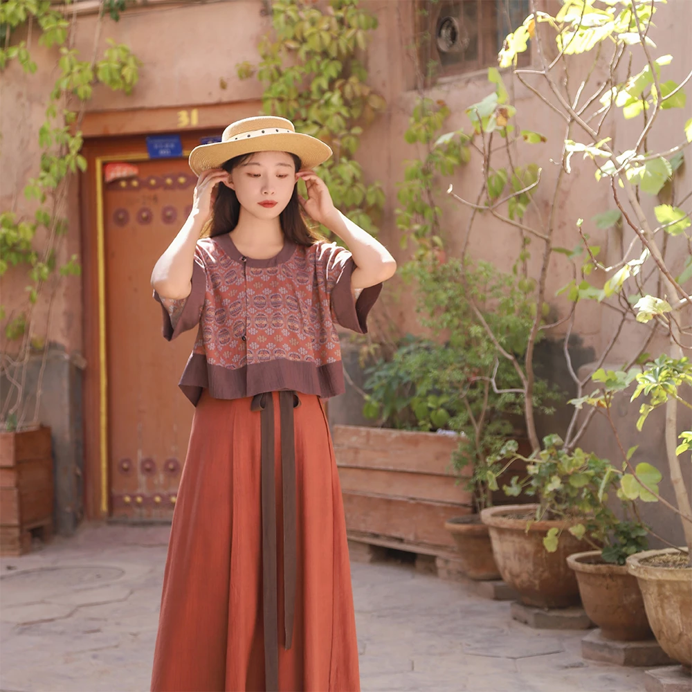 谜阿凰【橘红小马半臂】唐褙子原创汉服女款春夏破裙日常百搭