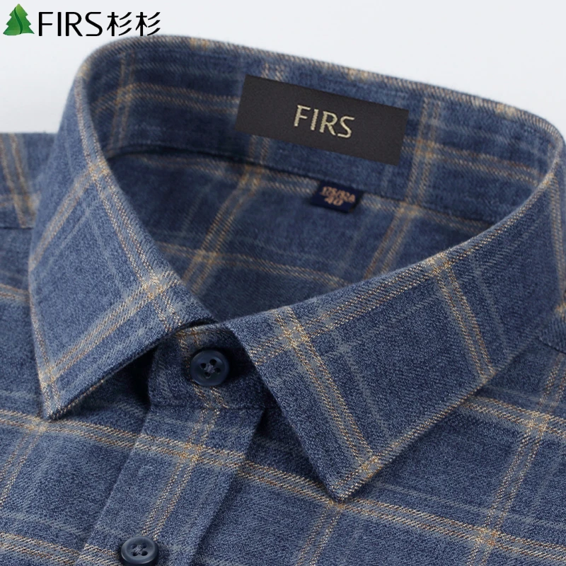 【纯棉磨毛】杉杉长袖衬衫男款秋季休闲格子中年爸爸全棉高档衬衣男