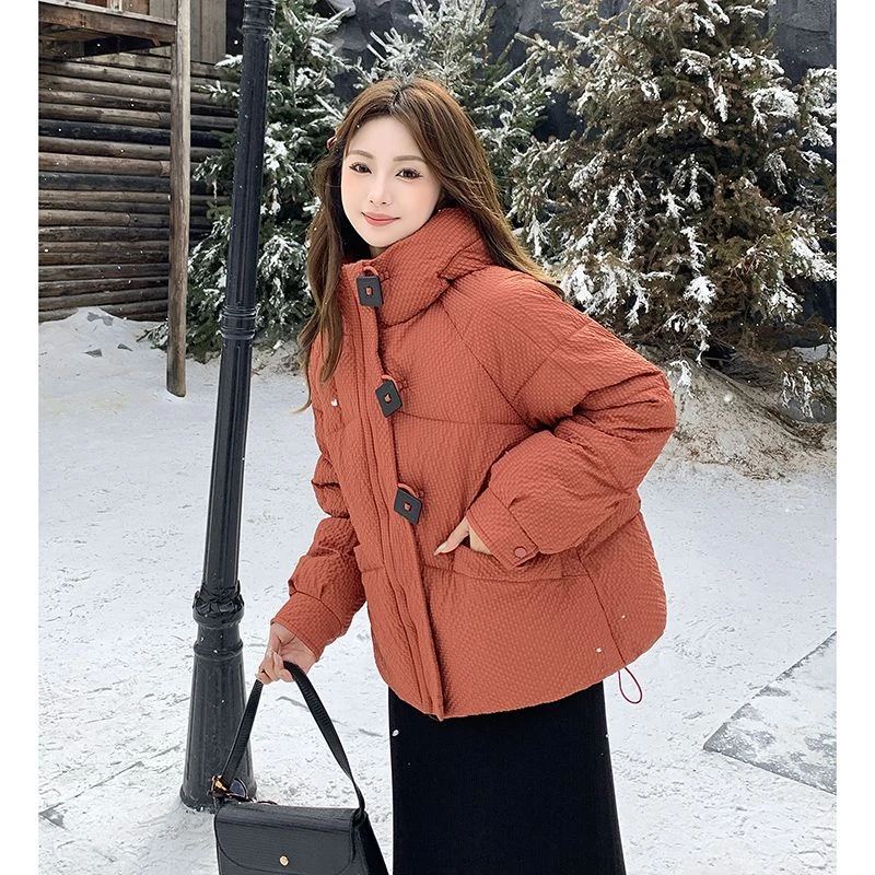 2025韩版小个子冬季新款加厚棉服女短款洋气时尚连帽宽松棉衣外套