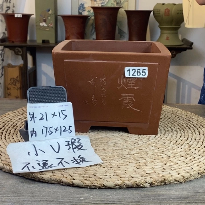 紫砂花盆 微微瑕紫泥奎面刻绘一颗印1265