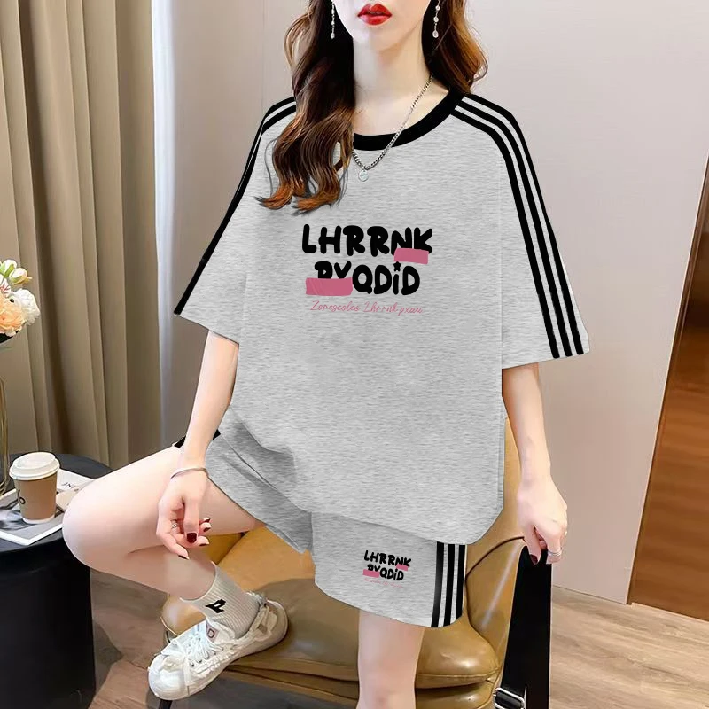 减龄休闲运动服套装女夏季学生宽松显瘦韩版时尚短袖短裤两件套潮