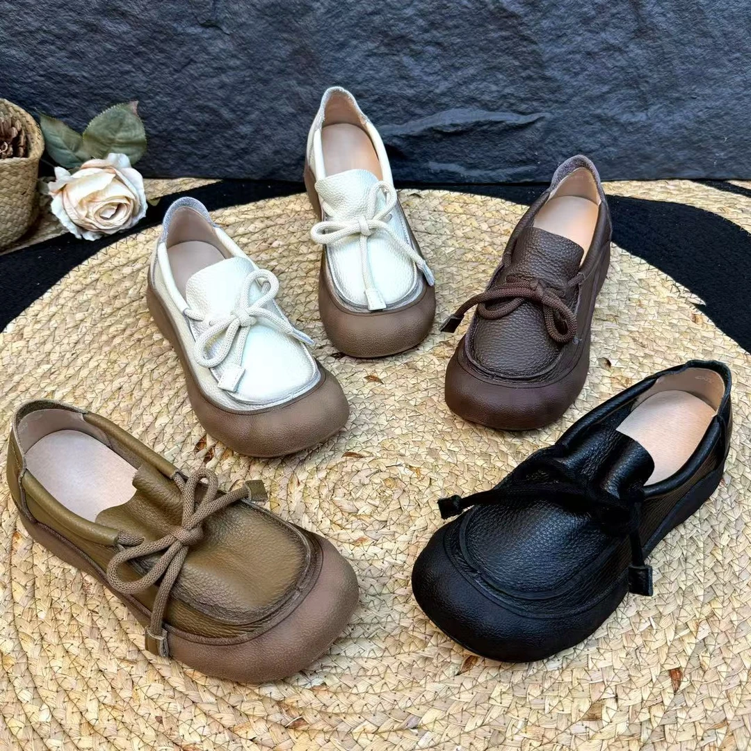2503复古牛皮系带软底休闲女鞋