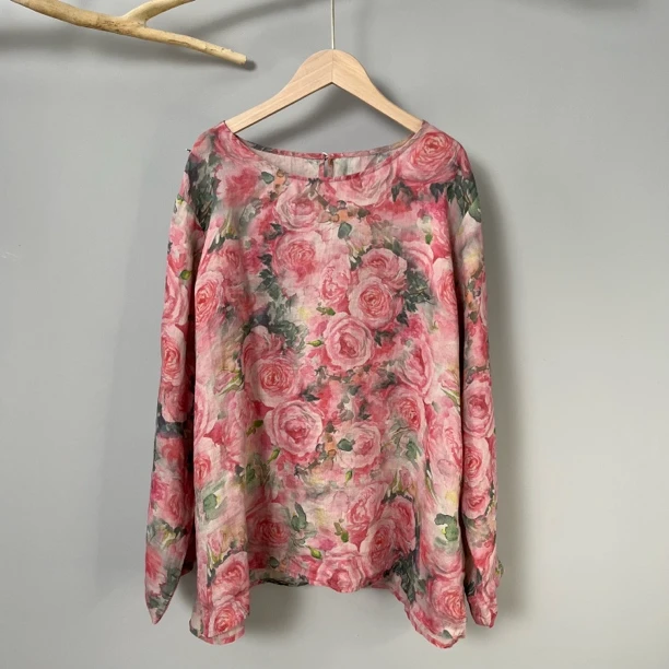 麻艺小铺-夏款100支纯这么小衫印花长袖休闲圆领防晒宽松时尚百搭