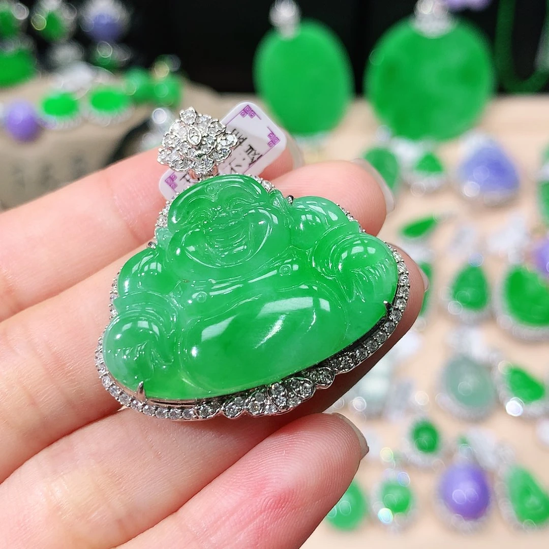 翡翠18K金镶嵌吊坠(不含链)