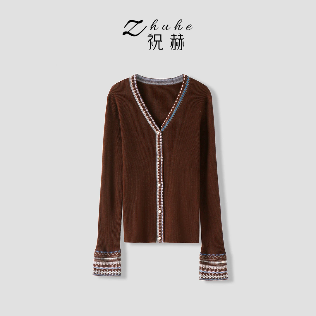 ZHUHE祝赫-秋季新款长袖V领羊毛针织衫-5QKZH106