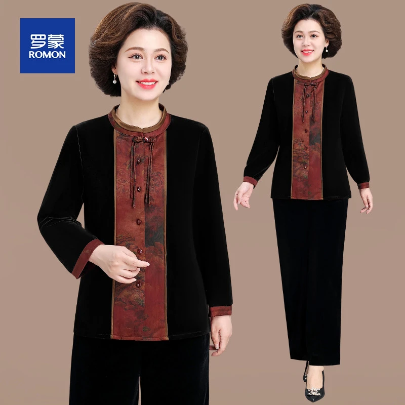 新中式妈妈秋装2025新款外套高贵中老年金丝绒套装女春秋气质上衣