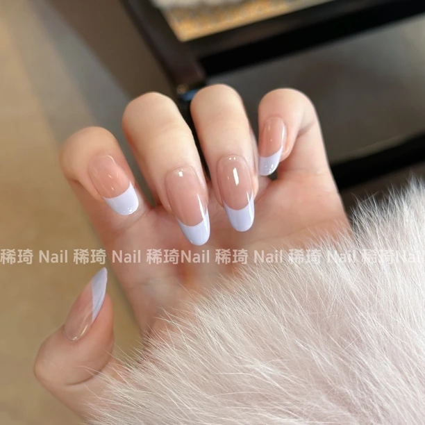 【马卡龙】淡紫色法式腮红纯手工穿戴甲可爱基础款高品质