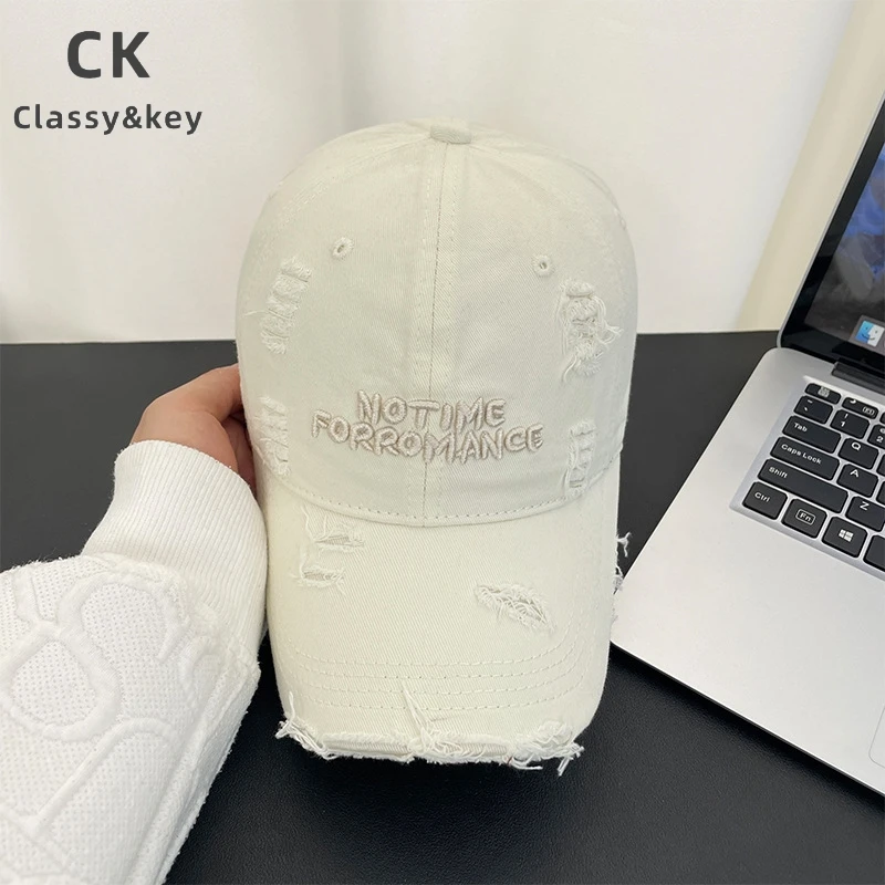 Classy key新加坡设计师联名款复古破洞字母刺绣棒球帽子女遮阳帽