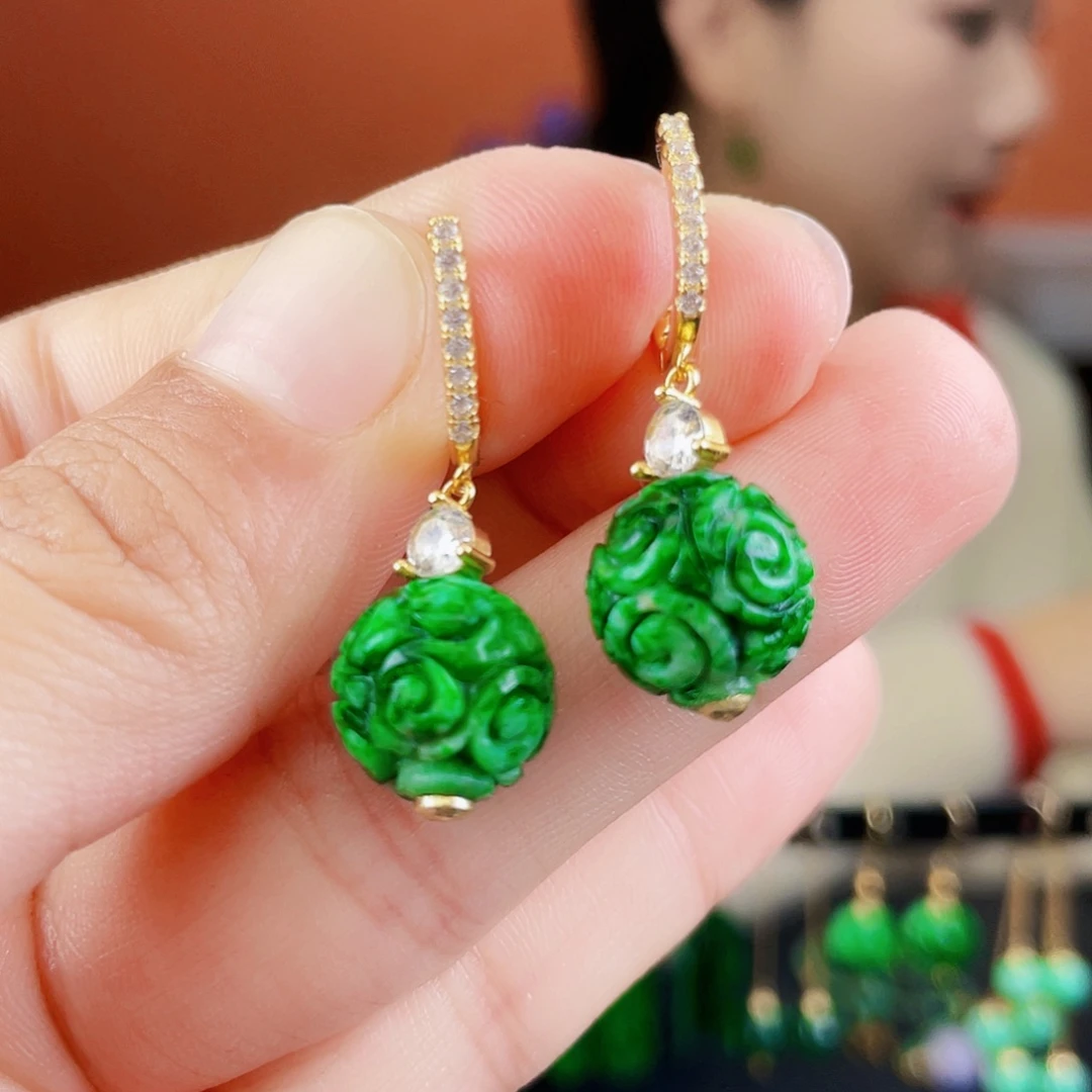 翡翠银S925镶嵌耳饰