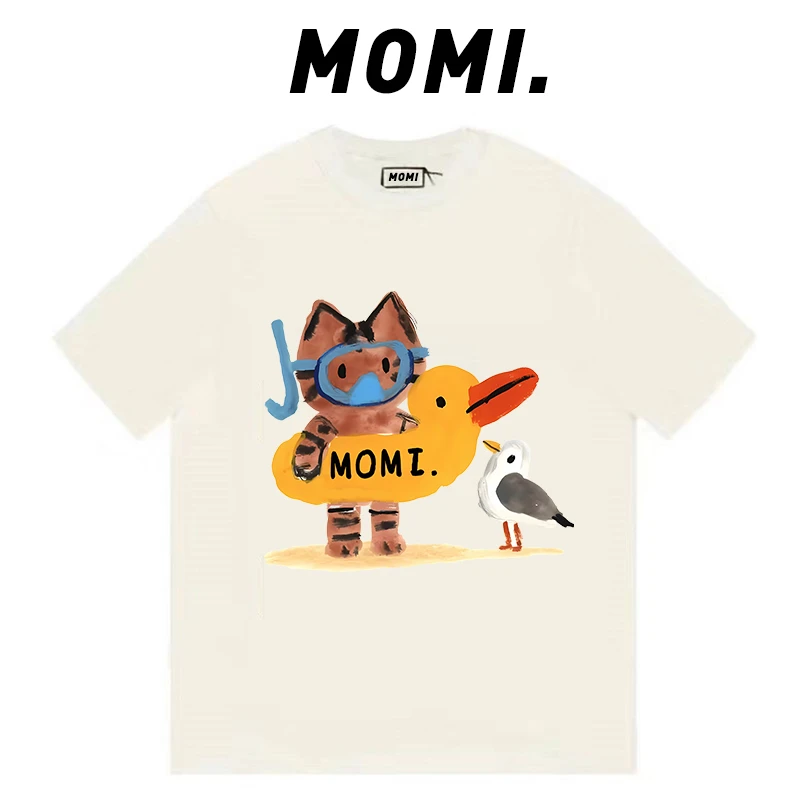 【MOMI】现货！潜水猫咪260克纯棉重磅短袖女男宽松休闲百搭T恤