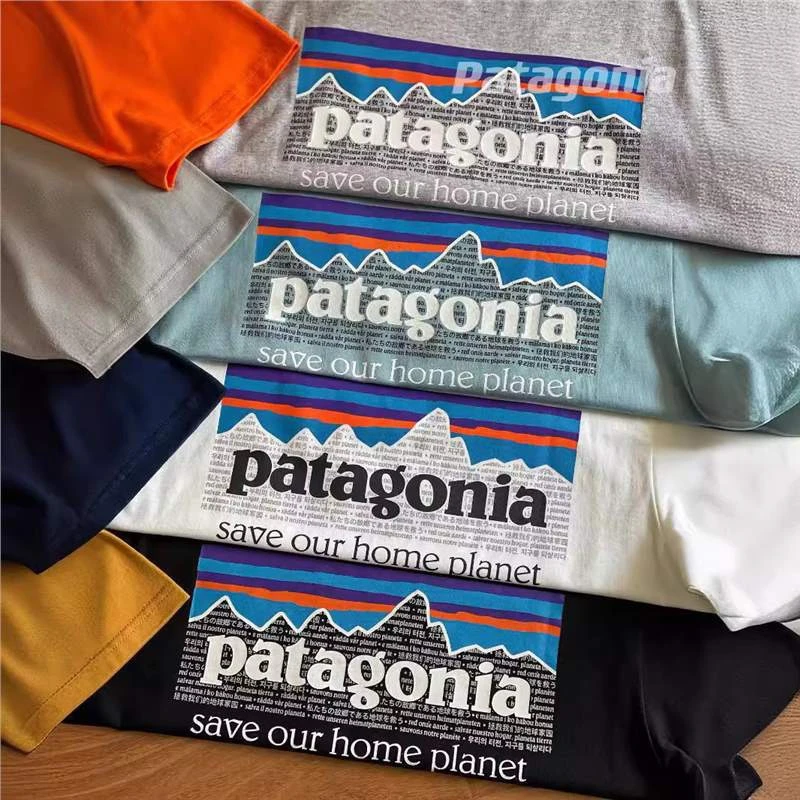 巴塔哥尼亚夏季新款保护地球彩色山峰限定纯棉运动休闲潮流T恤