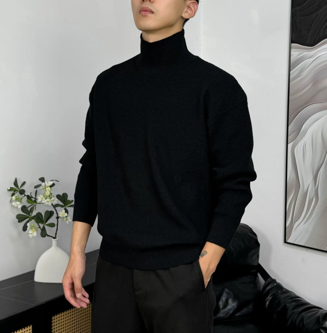 M76春款纯色毛衣设计感纯色毛衣男长袖针织打底衫轻熟风高领毛衣