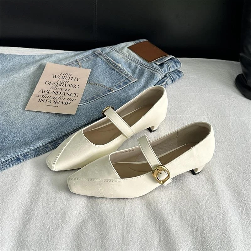 小众气质一字带浅口单鞋女夏新款舒适低跟复古玛丽珍鞋配裙