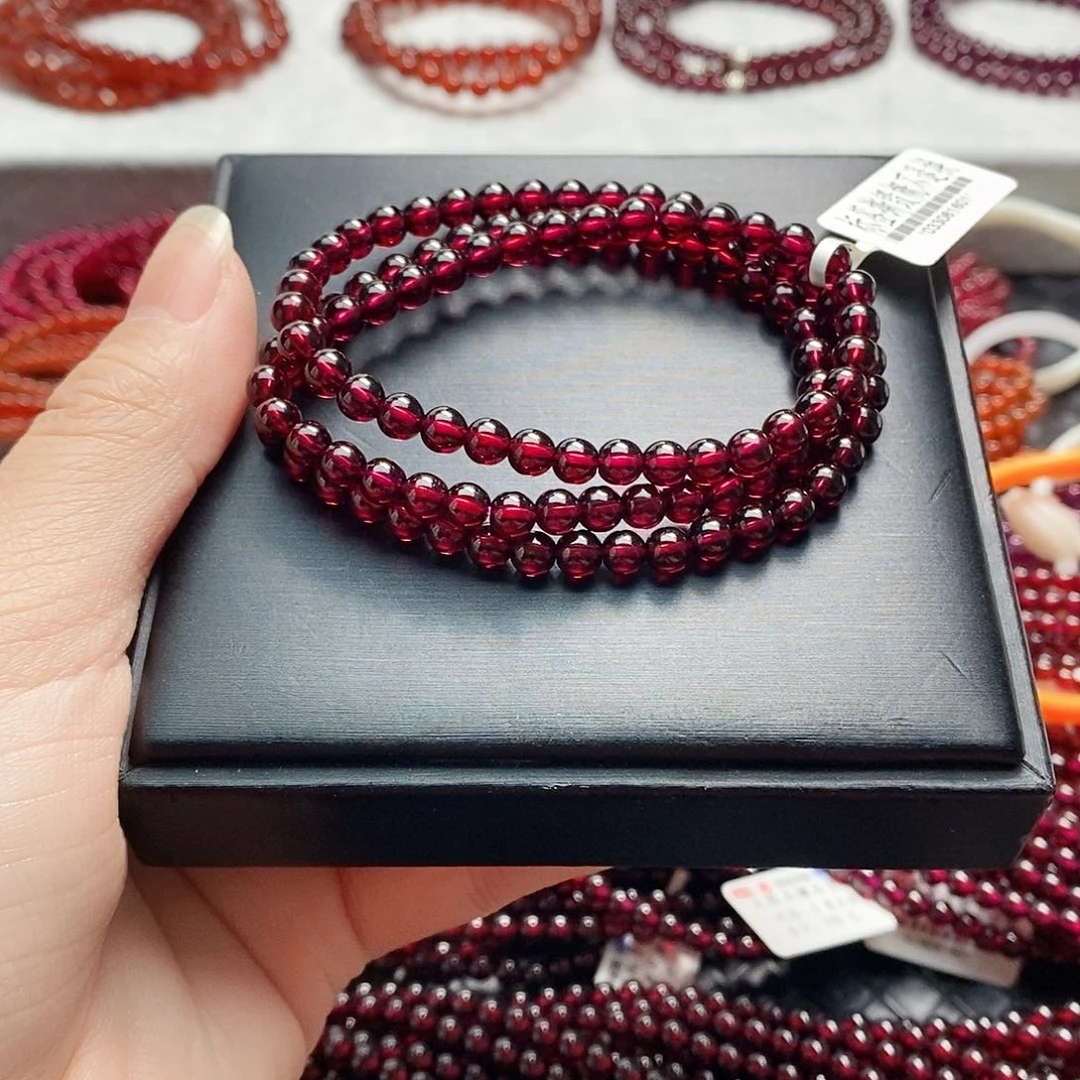 石榴石手链未镶嵌5.3mm8a偏玫红三圈