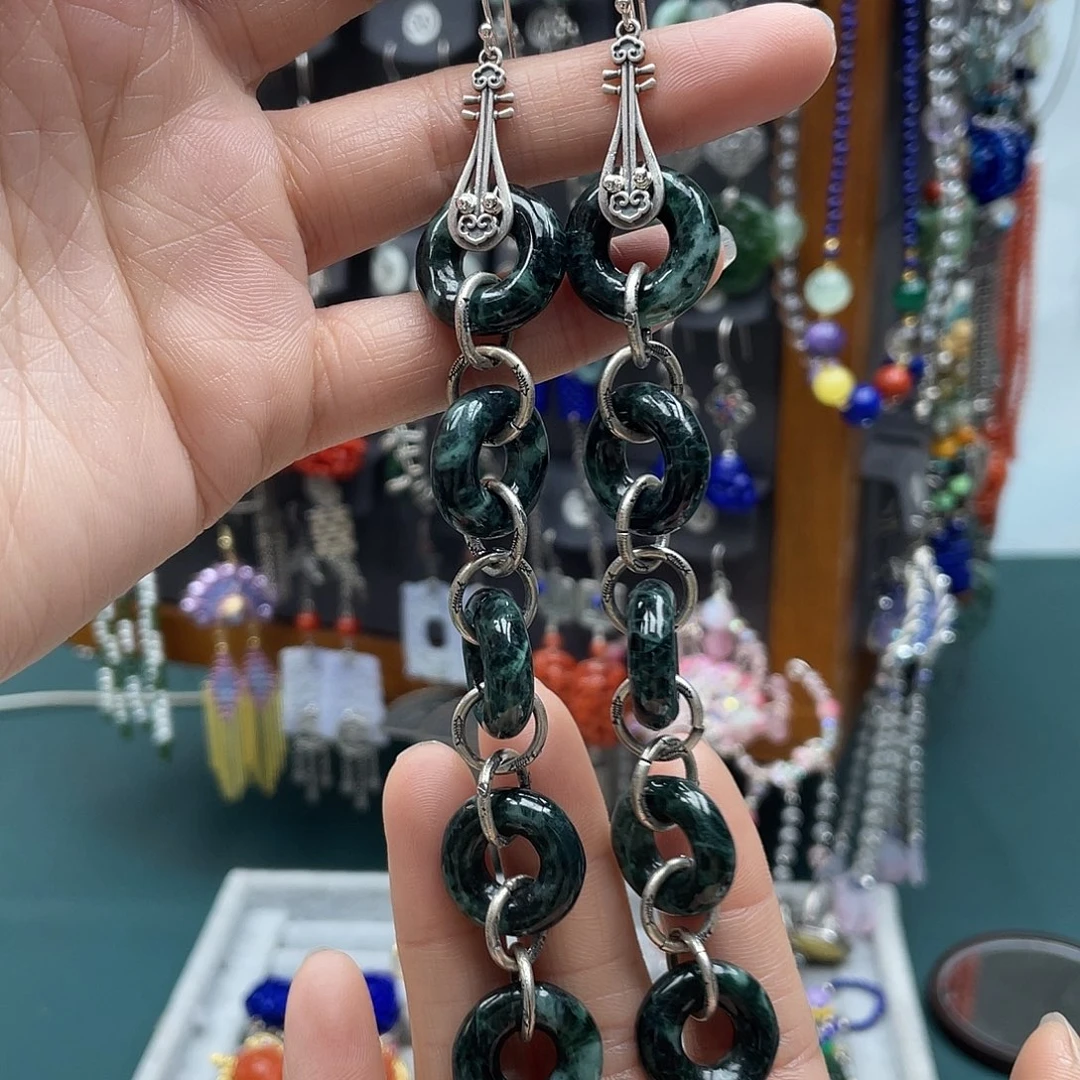 翡翠银S925镶嵌耳饰王*娜時尚