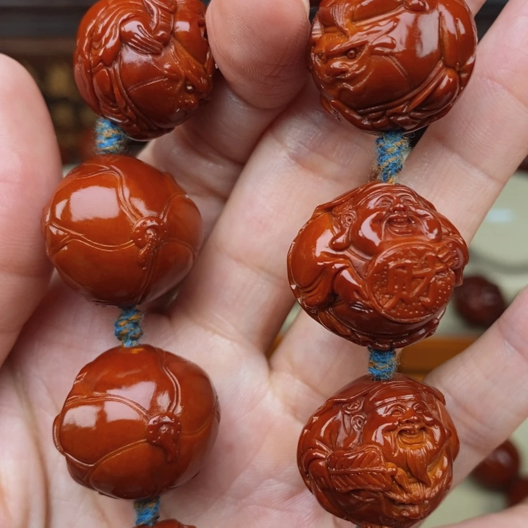 长***料橄榄核吊坠荷叶财神