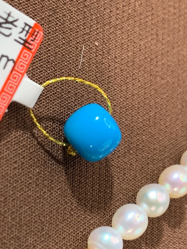 甄选玉化云盖寺原矿高瓷暴力蓝珠宝级绿松石老型珠，7✖️6.2mm