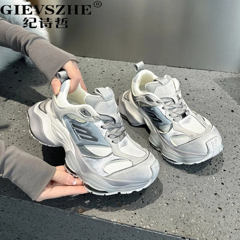 纪诗哲擦色百搭老爹鞋女秋季新款厚底透气运动增高时尚休闲鞋女款