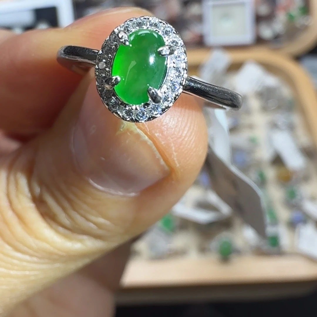 翡翠银S925镶嵌戒指天然缅甸翡翠a货