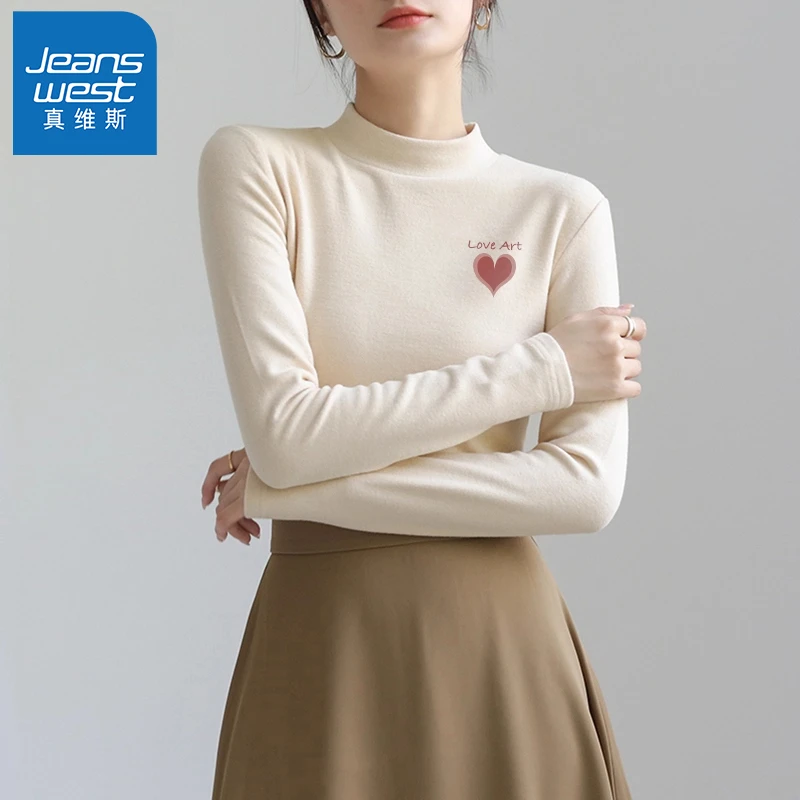 真维斯双面绒德打底衫女2025新款秋冬洋气时尚内搭半高领加绒上衣