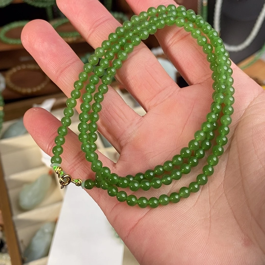 和田玉项链未镶嵌碧玉卡4苹果绿