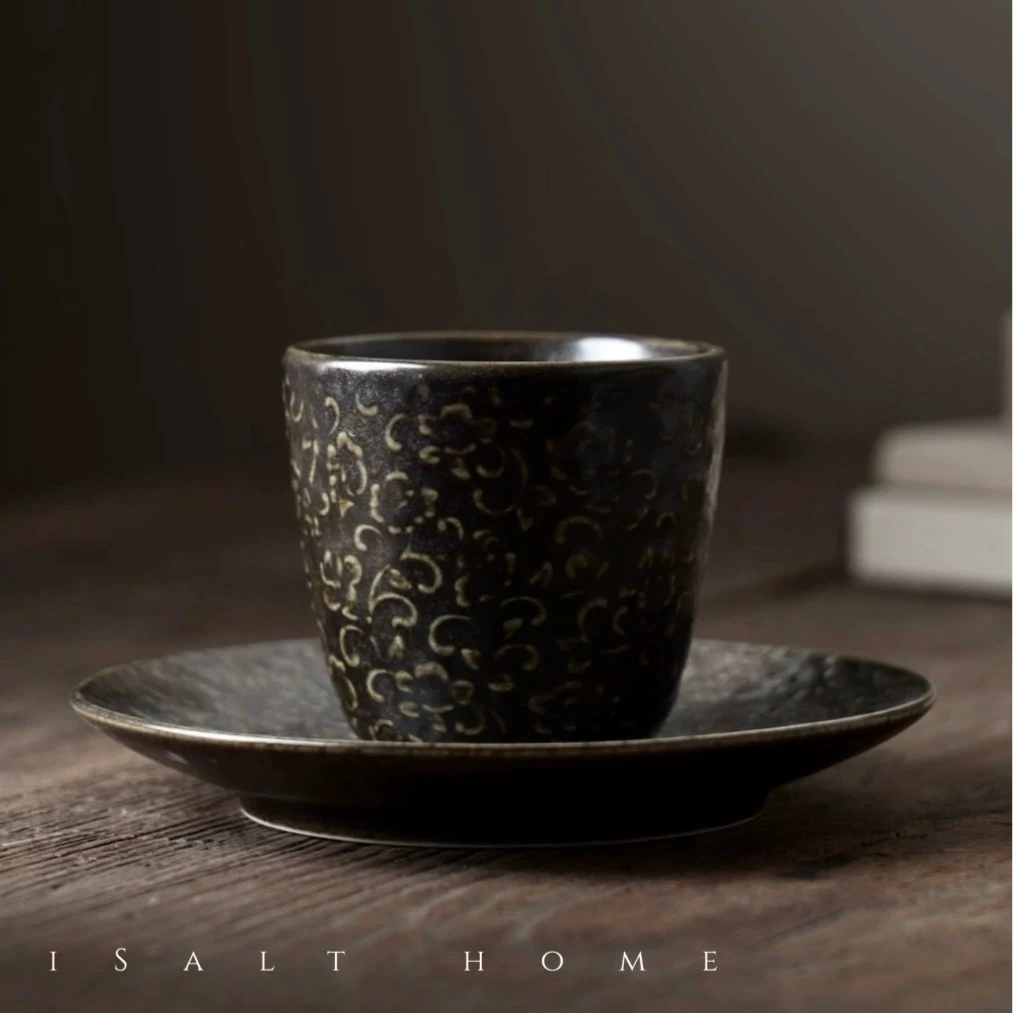 DXC玫瑰咖啡杯碟手握杯下午茶杯子点心碟下午茶杯复古创意窑变釉