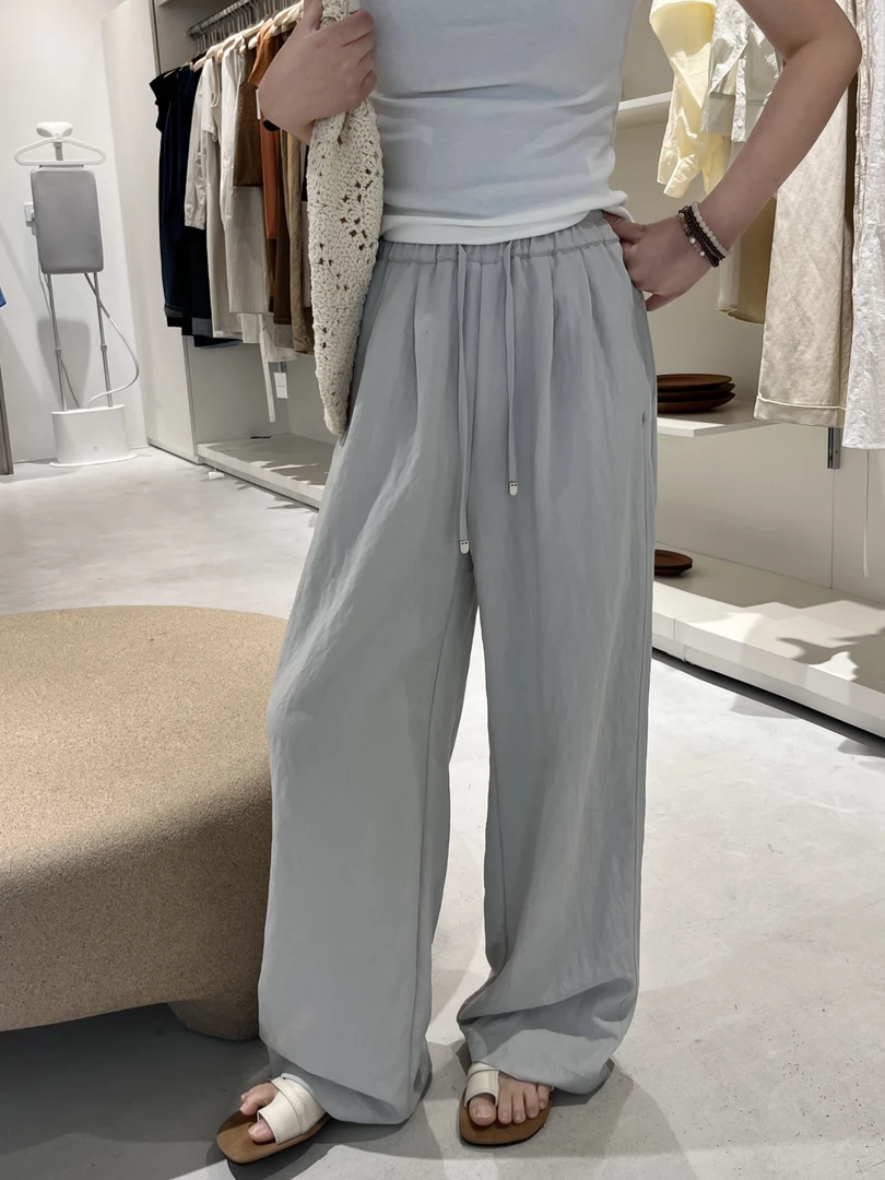 LMM 9991 法式抽绳系带松紧腰休闲裤女2025夏季新款显瘦直筒长裤