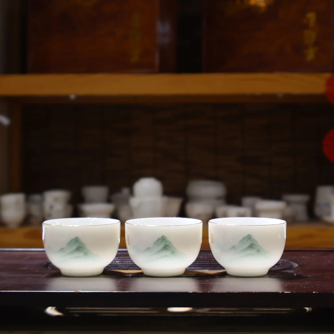麦城羊脂玉瓷茶杯家用