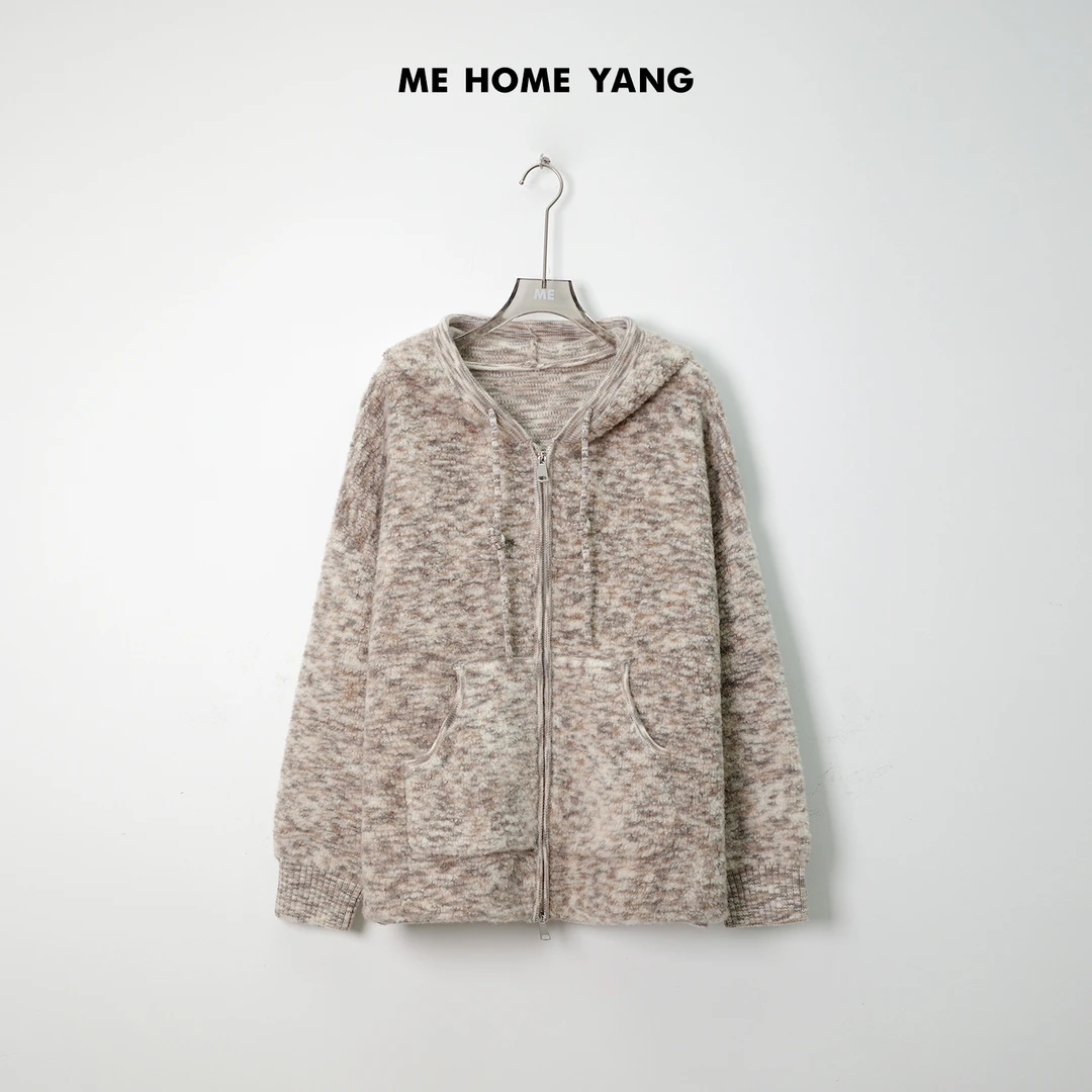 ME【花猫纹卫衣】100绵羊毛混色针织上衣个性百搭连帽毛衣MEQA2740