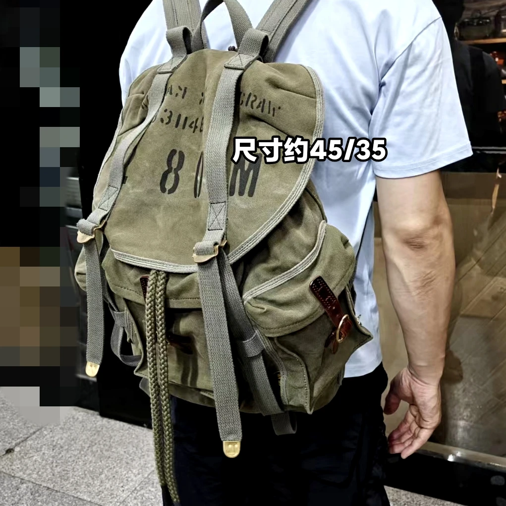 制道手工男士女士复古休闲大容量山脊背包军事复古帆布登山旅行